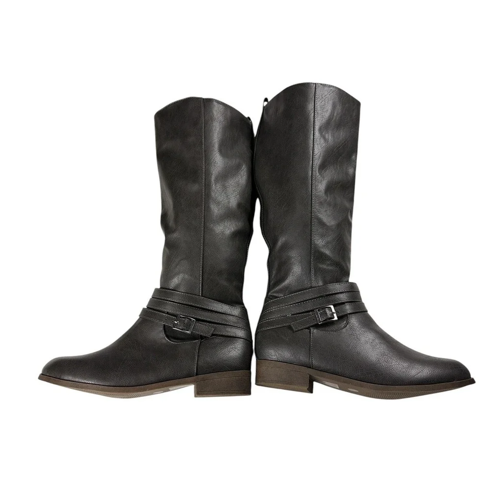 Journee Collection Womens Knee High Riding Boots Size 9 Buckle Zip Flat NWOB